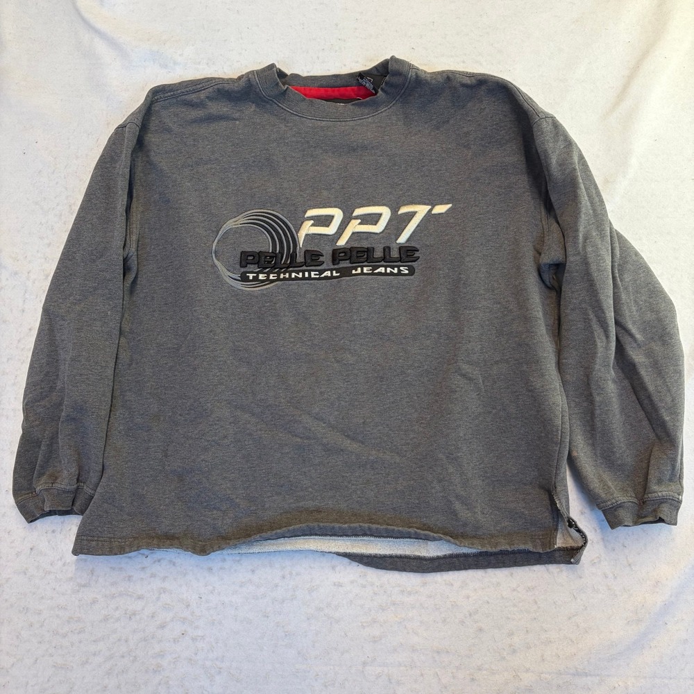 Pelle Pelle Sweatshirt Mens Large Gray Vintage PPT Technical Jeans Embroidered